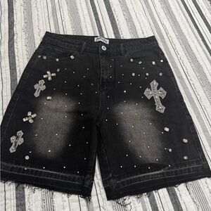 OUR TRUE FATE shorths with crosses and rhinestones